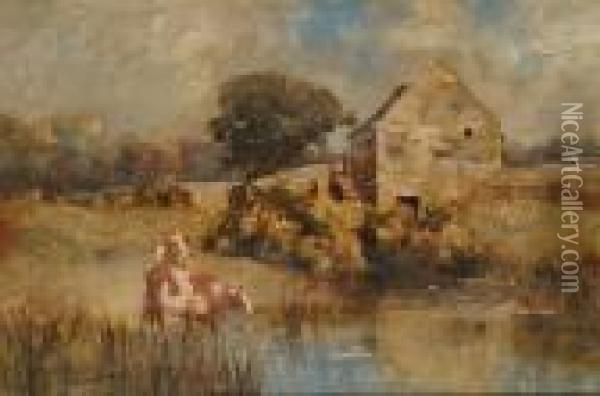 Cattle Watering By A Mill Oil Painting - Samuel Warburton