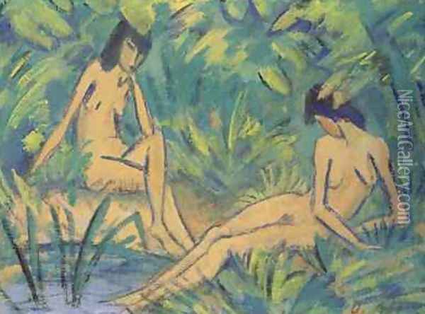 Girls sitting by the water 1920 Oil Painting - Otto Mueller