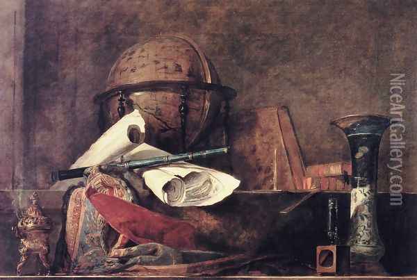 The Attributes Of Science Oil Painting - Jean-Baptiste-Simeon Chardin