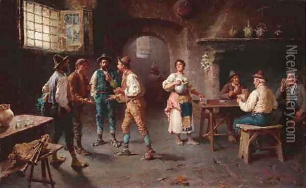 A Lively Discussion Oil Painting - Francesco Bergamini
