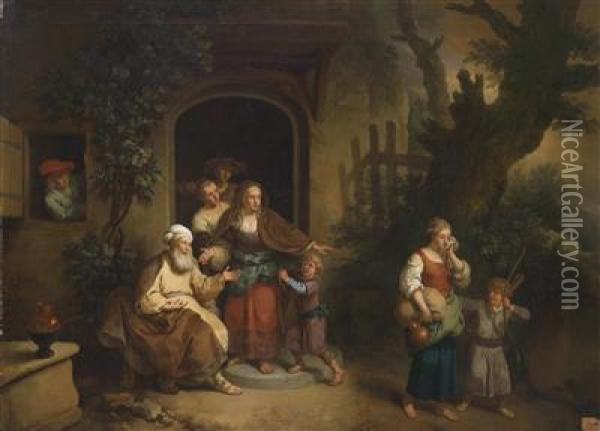 Abraham Casts Out Hagar Oil Painting - Christian Wilhelm Ernst Dietrich