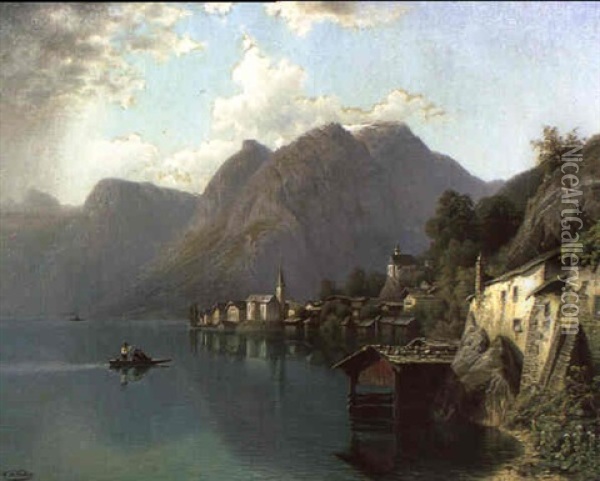 Blick Auf Hallstatt Oil Painting - Theodor (Wilhelm T.) Nocken