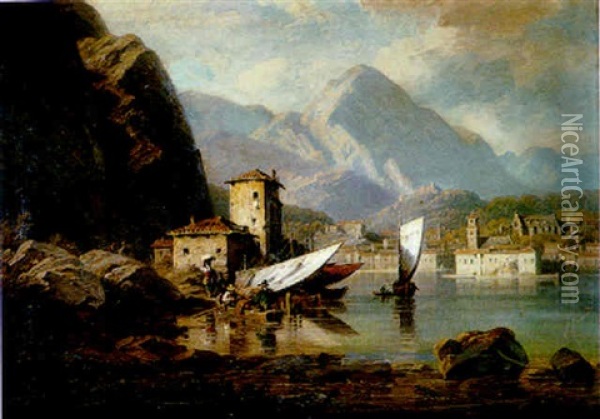 Paisaje Alpino Con Un Lago Oil Painting - Joseph Emile Gridel