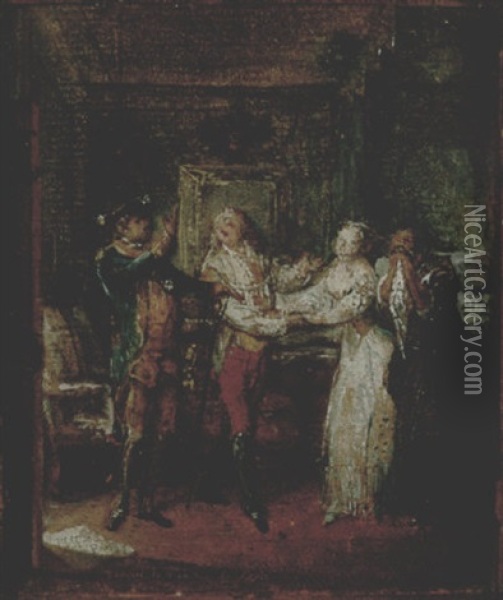 Dorimel Bidding Farewell To His Wife And Her Parents Before His Execution Oil Painting - Gabriel Jacques de Saint-Aubin