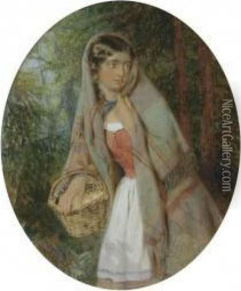 Younggirl With A Basket Of Eggs Oil Painting - Konstantin Aleksandrovich Trutovskii