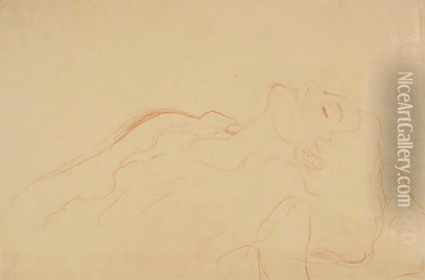 Brustbild Nach Links, Mit Geschlossenen Augen (Torso Turned To The Left, With Closed Eyes) Oil Painting - Gustav Klimt
