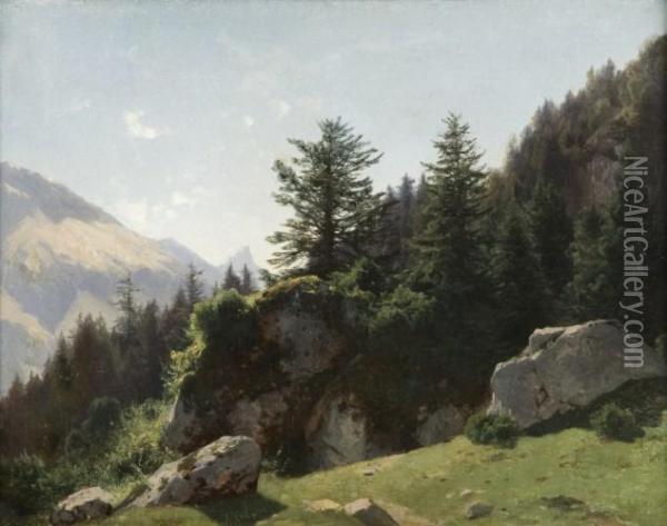 Montagnes Suisses Avec Une Vue Presumee De La Haendeck Oil Painting - Alexandre Calame