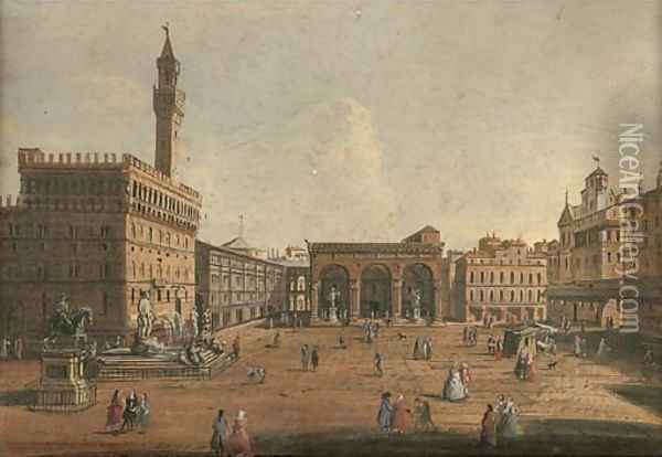 The Piazza della Signoria Florence, looking towards the Loggia dei Lanzi Oil Painting - Giuseppe Zocchi