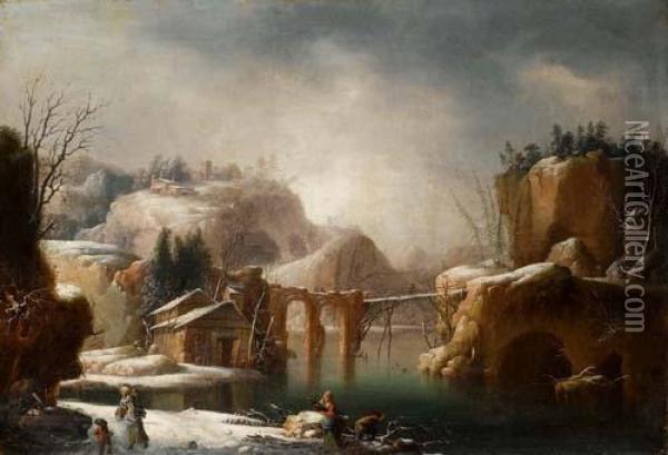 Winter Landscape With Panel Collectors. Oil Painting - Francesco Fidanza