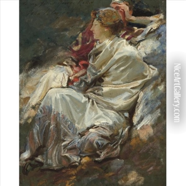 Cashmere Shawl (dorothy Barnard And Nicola D'inverno) Oil Painting - John Singer Sargent