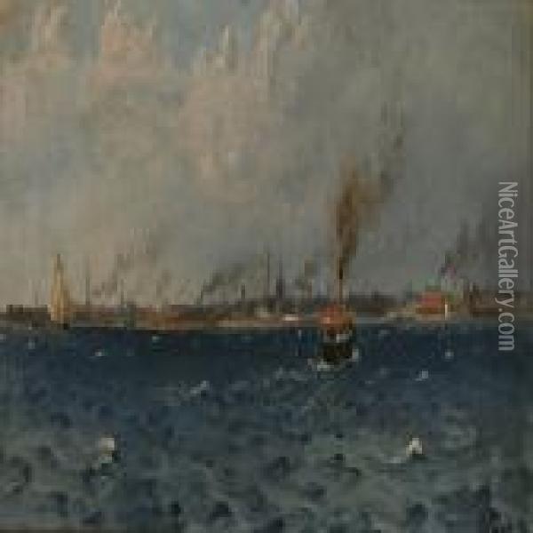View Of The Coastof Copenhagen Oil Painting - Christian Vigilius Blache