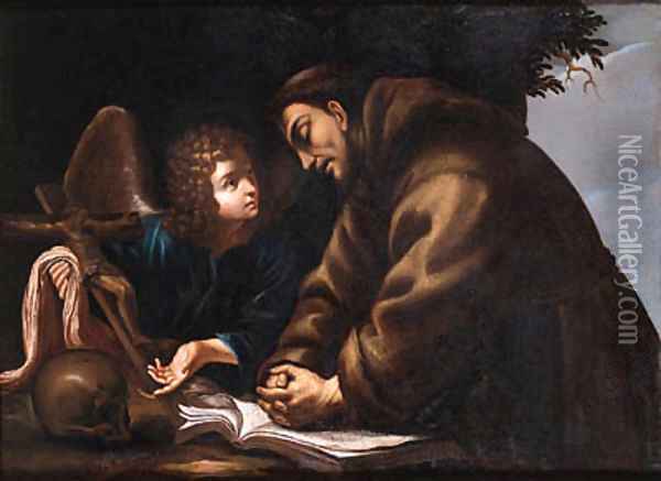 St Francis of Assisi in Meditation Oil Painting - Neapolitan School