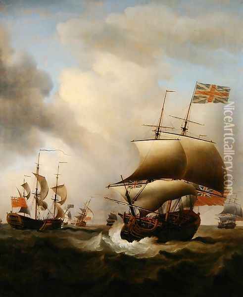 Shipping in a Choppy Sea, 1753 Oil Painting - Samuel Scott