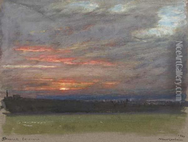 Sunset, Edinburgh Oil Painting - Albert Goodwin