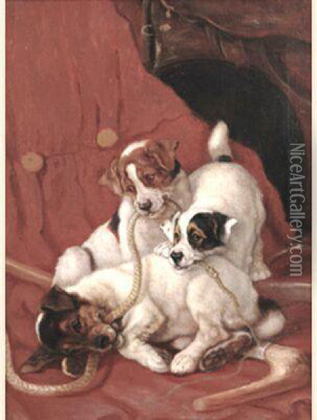 Pups At Play Oil Painting - Valentine Thomas Garland