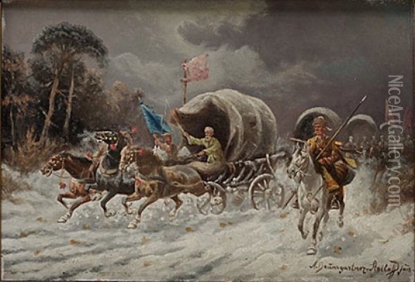 Trojka I Vinterlandskap Oil Painting - Adolf Baumgartner Jr.