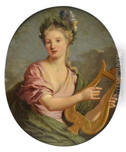 Jeune Femme A La Lyre Oil Painting - Jean Baptiste Nattier