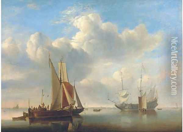A wijdschip and a kaag under sail in a very light air Oil Painting - Edward William Cooke