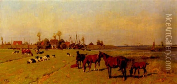 Boskap Pa Strandang Vid Nordkusten Oil Painting - Georg Karl Koch