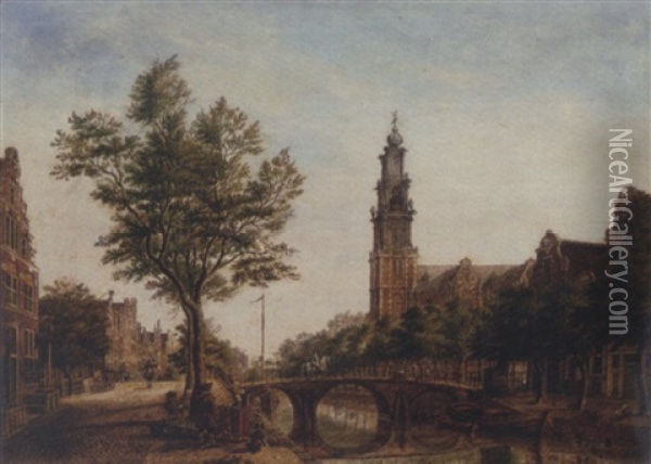 The Westerkerk, Amsterdam, Seen From The Prinsengracht By The Rozengracht Oil Painting - Paulus Constantijn la (La Fargue) Fargue