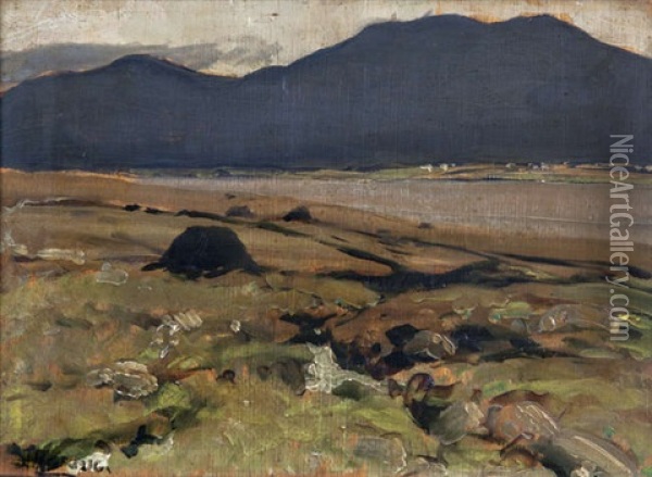 Turf Stacks In A Donegal Oil Painting - James Humbert Craig