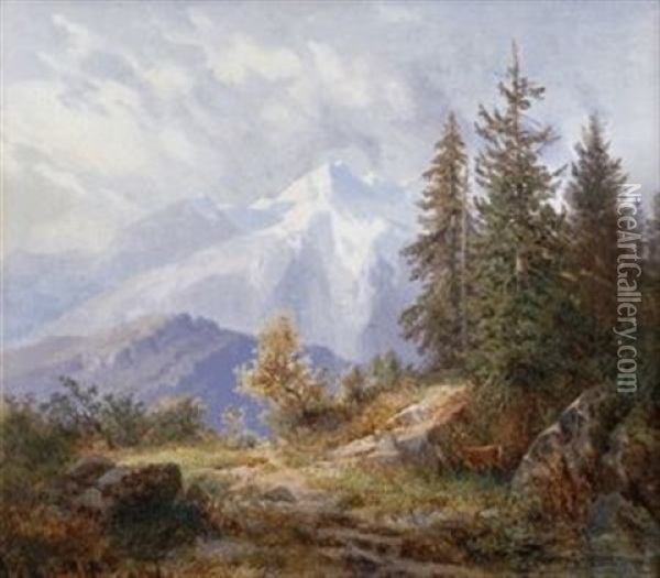 Gebirgslandschaft Oil Painting - Bernhard Muehlig
