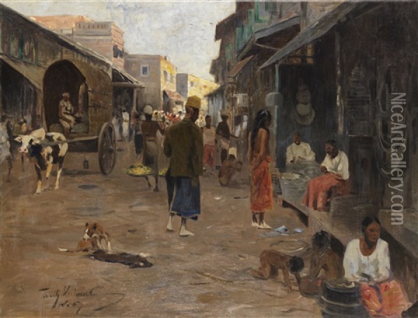 Strasenszene Auf Ceylon (sri Lanka) Oil Painting - Wilhelm Friedrich Kuhnert