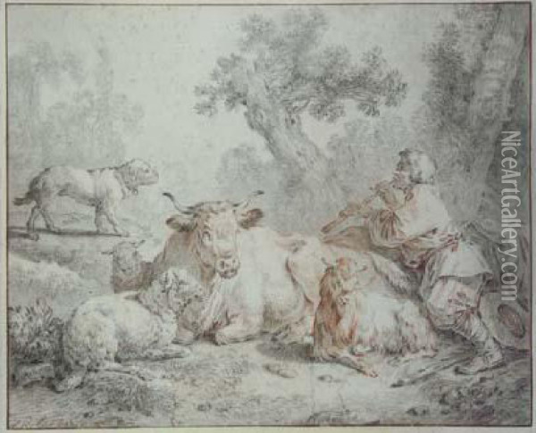 Paysan Et Troupeau Oil Painting - Jean-Baptiste Huet I