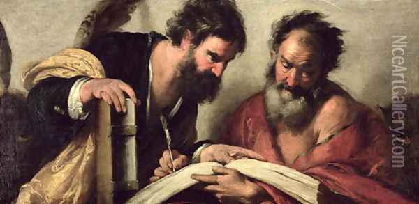 Saints John the Evangelist and Mark discussing their Writings Oil Painting - Bernardo Strozzi