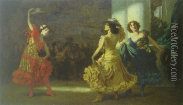 Spanische Flamenco-tanzerinnen Oil Painting - Ludwig Von Langenmantel