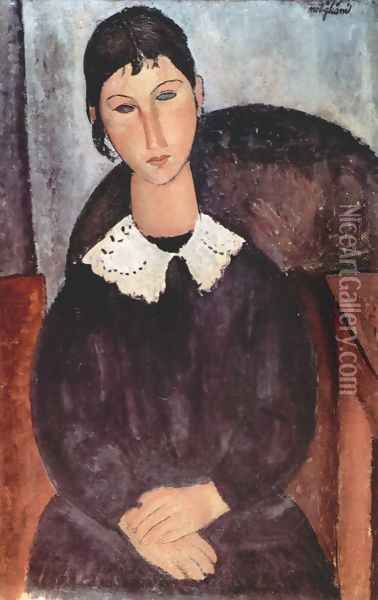 Elvira with white collar Oil Painting - Amedeo Modigliani