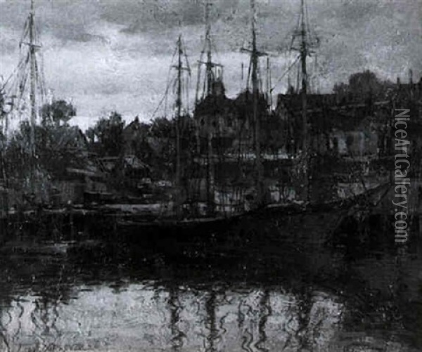 Harbor At Twilight Oil Painting - Paul Cornoyer