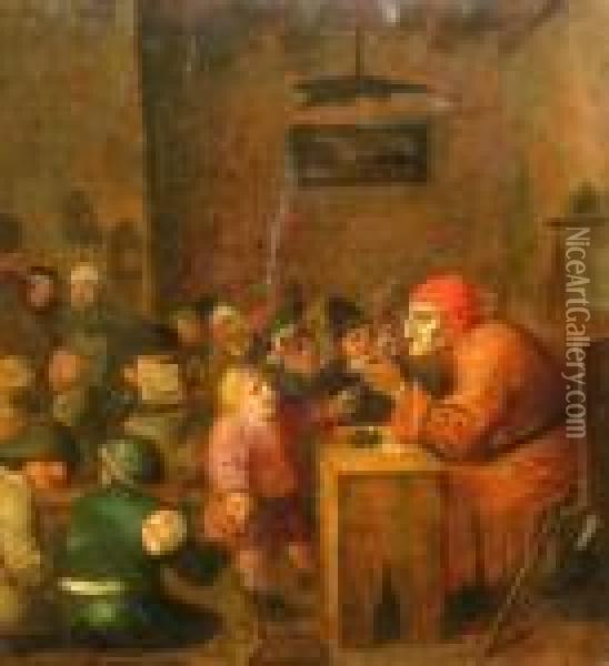 Busy Interior Scene, Possibly A School Room Oil Painting - Adriaen Brouwer