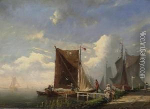 Fisherman In A Dutch Coastal Landscape Oil Painting - Bartol Wilhelm Van Laar