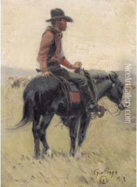 Cowboy On Horse Oil Painting - Elling William Gollings