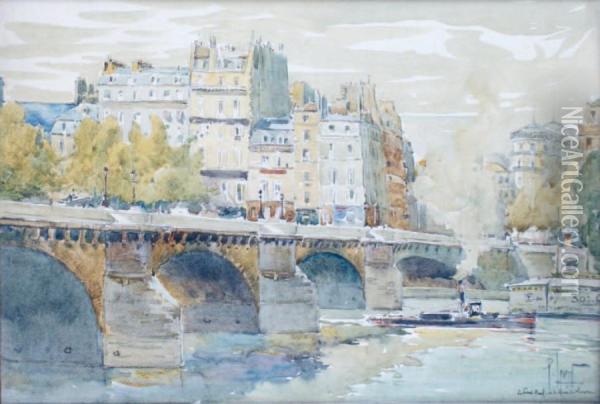 Paris, Le Pont Neuf Et Le Quai Du Louvre Oil Painting - Rene Leverd
