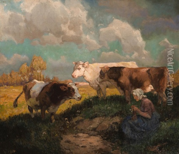 Out To Pasture Oil Painting - Rudolf Alfred Hoeger