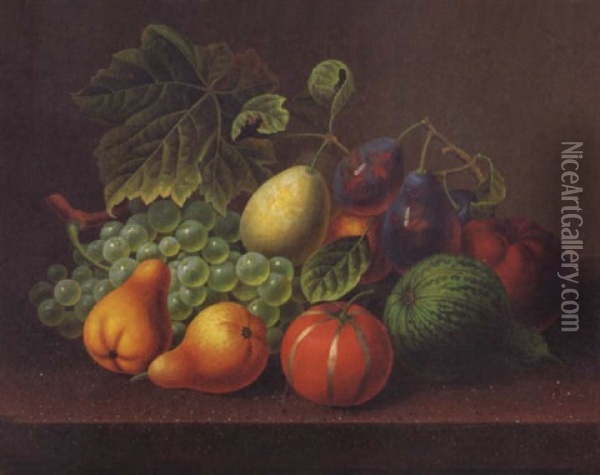 Fruchtestilleben Mit Trauben Und Melonen Auf Einer Marmorplatte Oil Painting - Frederik Wilhelm Voelcker