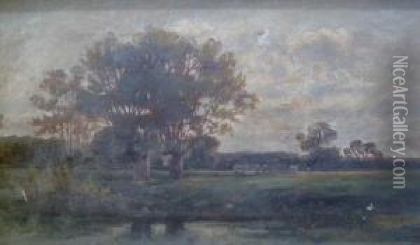 Cows In A Landscape Oil Painting - John Robinson