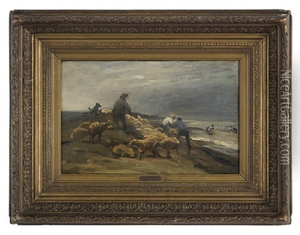 The Sheep Herders Oil Painting - Jules Hereau