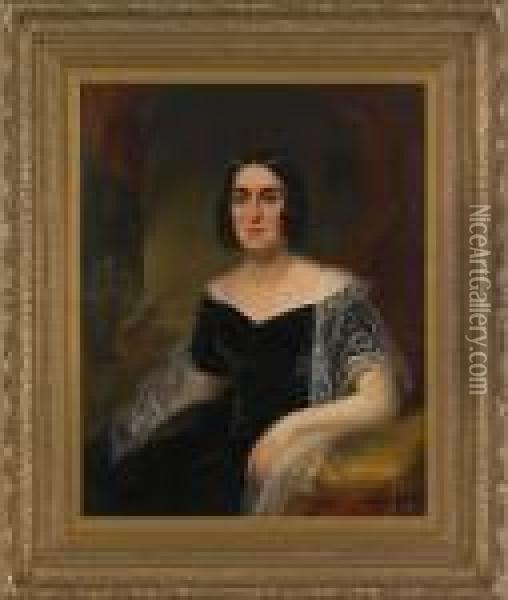 Portrait Of A Woman In A Black Dress Oil Painting - Robert Street