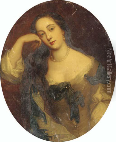 Portrait Of Barbara Villiers, Countess Of Castlemaine, In A White Dress Oil Painting - Sir Peter Lely
