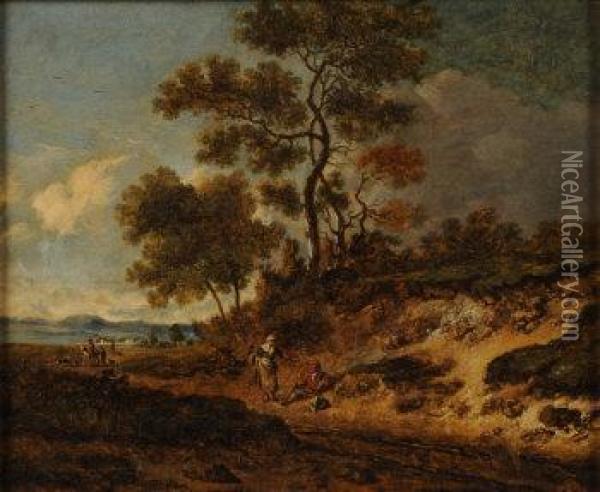 Travellers Resting In A Rurallandscape Oil Painting - Jan Wijnants