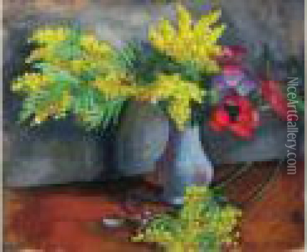 Bouquet De Mimosas Et Anemones Oil Painting - Abraham Weinbaum