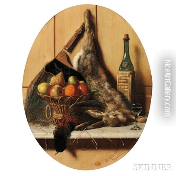 Still Life With Game, Fruit, And Wine Oil Painting - Oreste Costa