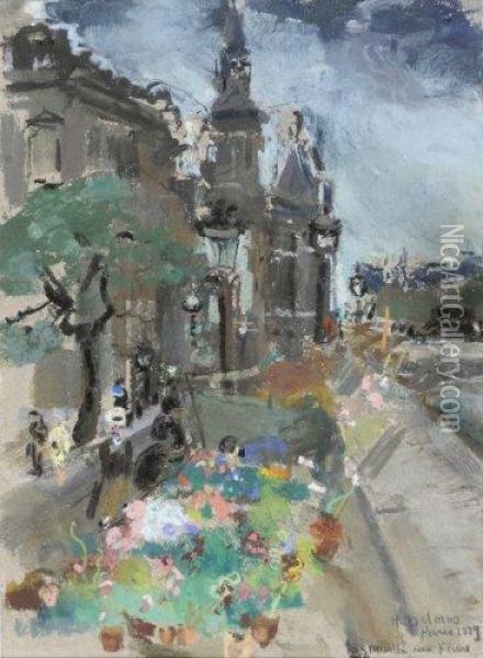 Paris Le Marche Aux Fleurs Sur Le Quai De La Conciergerie Oil Painting - Henriette Deloras