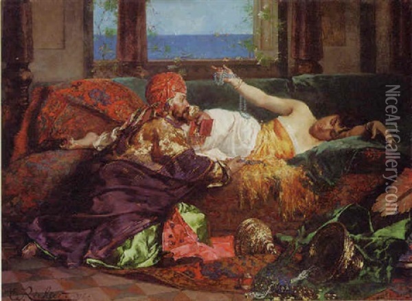 The Sultan's Favourite Oil Painting - Edouard Frederic Wilhelm Richter