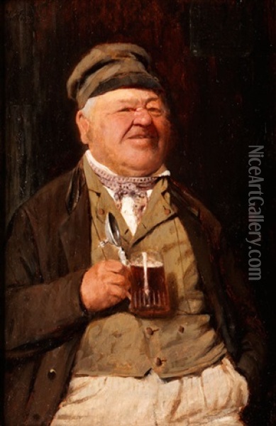 Gut Genahrter Mann Mit Bierglas Oil Painting - Johann Ferdinand Julius Hintze