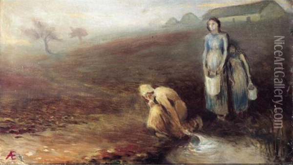 At The Stream Oil Painting - George William, A.E. Russell
