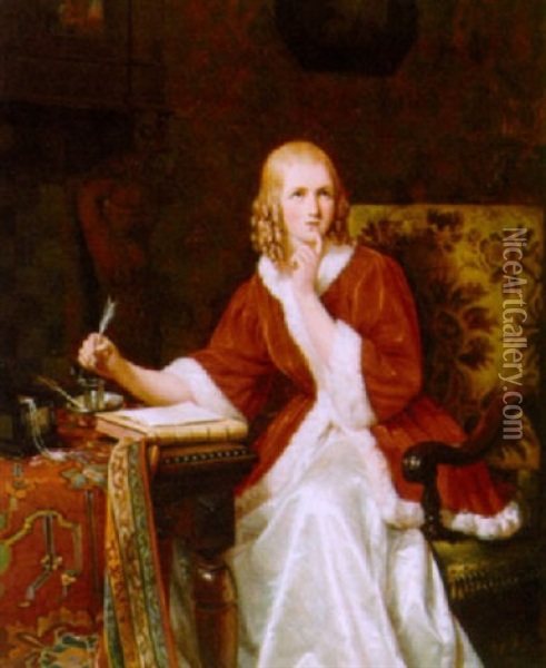 A Lady Writing A Letter Oil Painting - David Van Der Kellen III